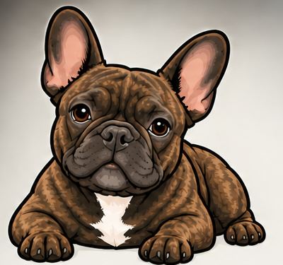 Cartoon brindle French bulldog